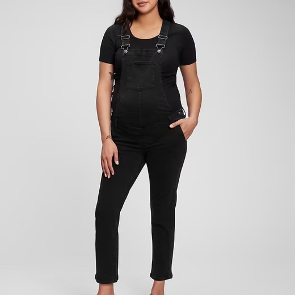 Like New GAP Women's Black Maternity Stretch Denim Overalls — L